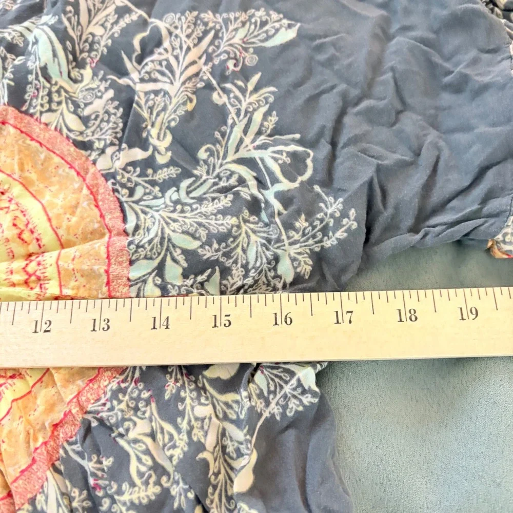 Free People Blouse Sunset Dreams XS Grey Boho Floral Bell Sleeve Earthy Hippie
